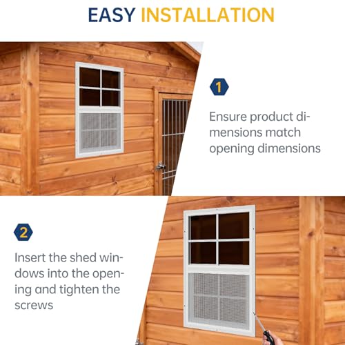 1 Pack 12 x 18 Shed Windows with White Frame, Flush Mount Small Window with PC Screen for Shed for Shed, Chicken Coop, Hou...