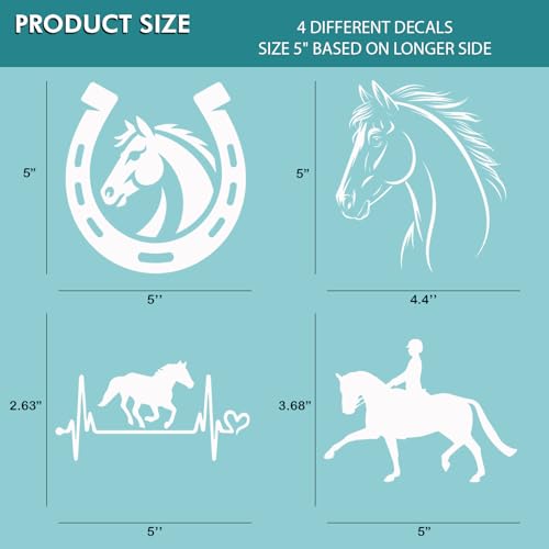 (4PCs) Horse Decal Set White UV DTF Decal Waterproof Durable Easy to Apply Horseshoe Horse Head Bumper Stickers Car Truck ...