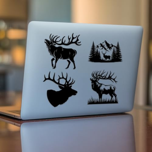 (4 Pcs) Deer Elk Silhouette Black Vinyl Decal Sticker Set Wildlife Hunting Nature Forest Mountain Design Car Truck Bumper ...