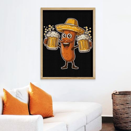 Sausage Beer Mugs 5D Diamond Art Kits for Adults Gem Painting Square Drill Home Wall Decor