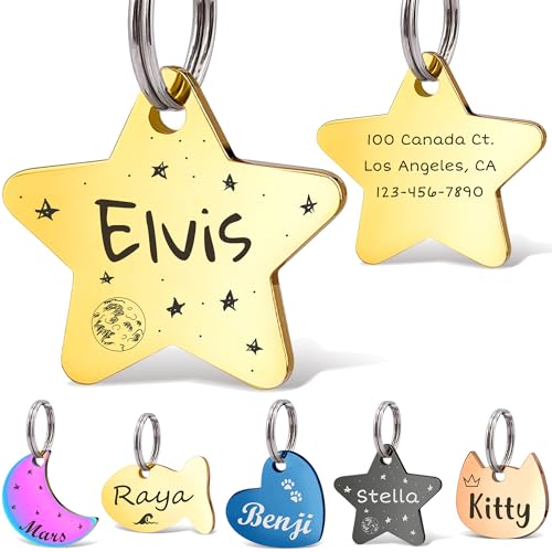 Anavia Small Size Dog Cat ID Tags, Small/XS Personalized Color Plated Stainless Steel Puppy Kitten Name Tags, Customized E...
