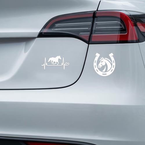 (4PCs) Horse Decal Set White UV DTF Decal Waterproof Durable Easy to Apply Horseshoe Horse Head Bumper Stickers Car Truck ...