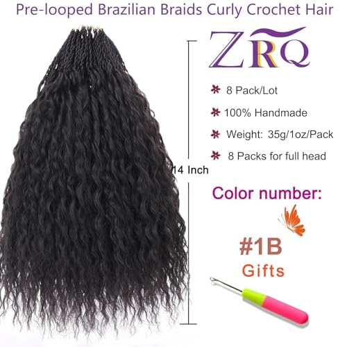 ZRQ Pre looped Micro Brazilian Braids Curly Crochet Hair 14 inch Water Wave Crochet Hair Afro Kinky Curly Crochet Hair Ext...