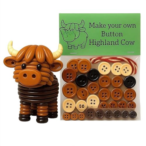 Cielo Meraviglioso DIY Button Highland Cow Craft Kit, Christmas Button Ornament Making Kit for Beginners, Handmade Stacked...
