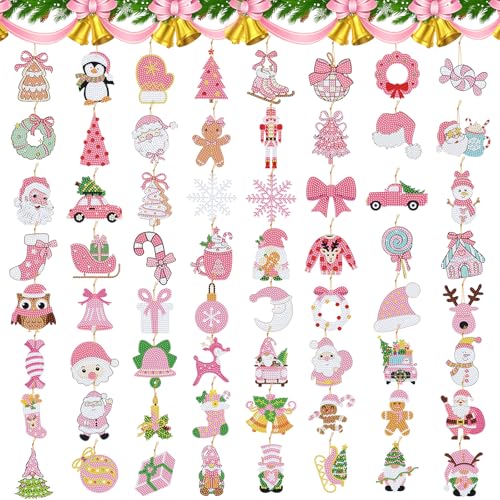 Hungdao 64 Pcs Christmas Diamond Art Ornaments Kits Xmas Diamond Art Kits for Adults Santa Claus Snowman Xmas Tree 5D Wint...