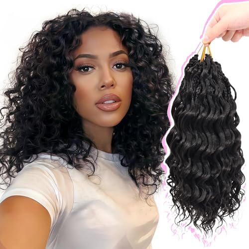 Gowit Pre Looped Deep Wave Crochet Hair 12 Inch 7 Packs Short Curly Black Pre Twisted Ocean Wave Deep Twist Crochet Braids...