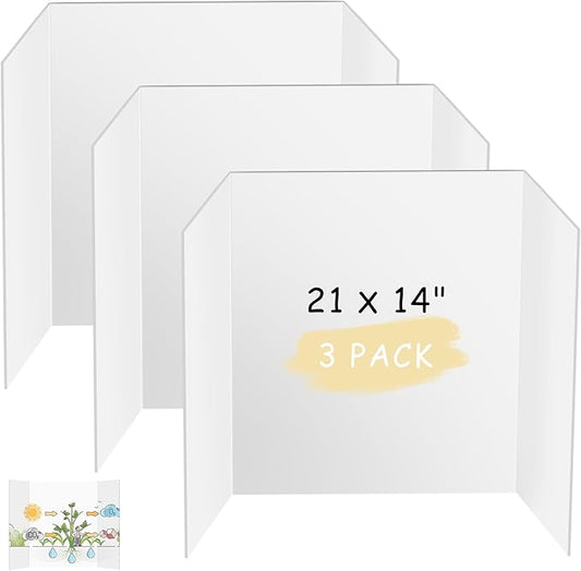 HAUTOCO 3 Pcs Small Trifold Poster Board 21 x 14 inches Tri Fold Presentation Boards White Corrugated Project Boards for S...