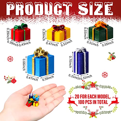 Bucherry 100 Pcs Christmas Miniature Ornaments Kit - Mini Boxes Ornament DIY Craft Resin Xmas Charms for DIY Garden Access...
