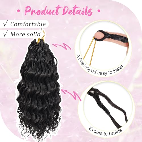 Gowit Pre Looped Deep Wave Crochet Hair 12 Inch 7 Packs Short Curly Black Pre Twisted Ocean Wave Deep Twist Crochet Braids...