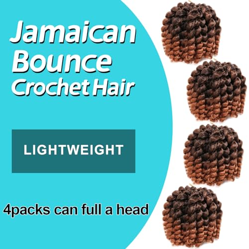 Jamaican Bounce Crochet Hair-4 Packs Deal 8 Inch 22Roots Jumpy Wand Curly Crochet Hair For Black Women (8 Inch 4 Packs, T1...