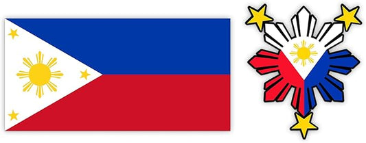 (Set of 2) Philippines Flag Star Sun Bumper Sticker UV DTF Decal Patriotic Filipino Pride Symbol Design for Car Window Lap...