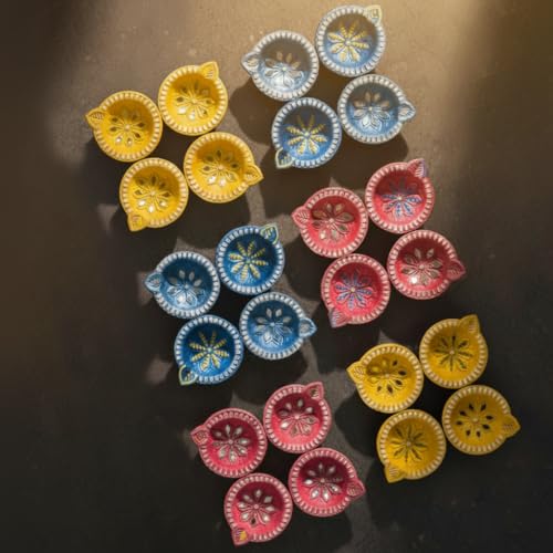 (Pack of 24) Clay Diyas with Cotton Wicks, Diwali Decorations for Home, Mitti Diyas for Pooja, Indian Pooja Decor for Mand...