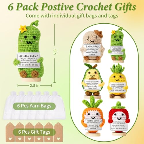 6PCS Emotional Support Positive Crochet Inspirational Cheer Up Gifts for Women, Handmade Positive Crochet Gift Thank You B...