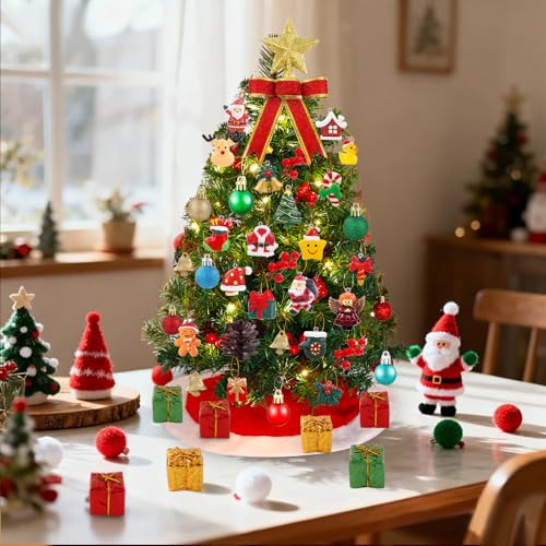 Celltestria 75Pcs Mini Christmas Tree Decorations kit Tiny Xmas Ornaments Miniature Resin Hanging Ornaments Small Tree Ski...