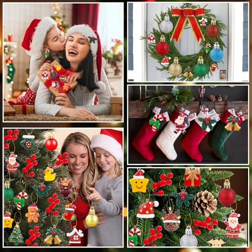 Celltestria 75Pcs Mini Christmas Tree Decorations kit Tiny Xmas Ornaments Miniature Resin Hanging Ornaments Small Tree Ski...