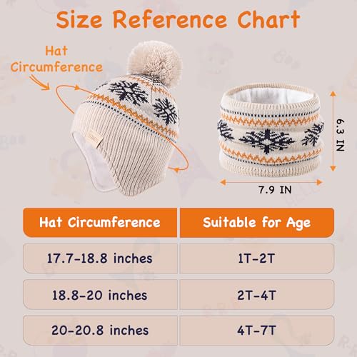 Beanie Knit Hats for Toddlers with Earflap Fleece Lined Hat Kids Warm Winter Hat Scarf Set Children's Thick Ski Cap