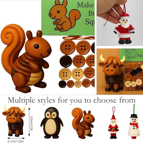 DIY Button Ornament Kits - Stacked Button Making Kit for Christmas Decorations | Fun Crafts Highland Cow/Penguin/Squirrel/...