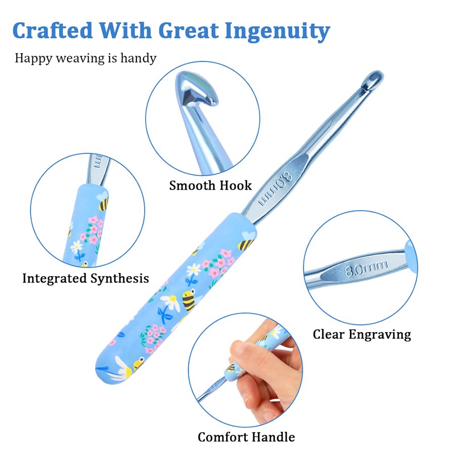 Blingcute Ergonomic Crochet Hooks Set – 12 Sizes (2.0mm–8.0mm), Soft Grip Handles with Smooth Aluminum Needles, Portable C...