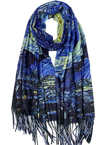 VENVSBEE Reversible Scarf Soft Large Shawl Wrap Blanket Double Sided Art Print Warm Pashmina Stoles Klimt Van Gogh Gifts