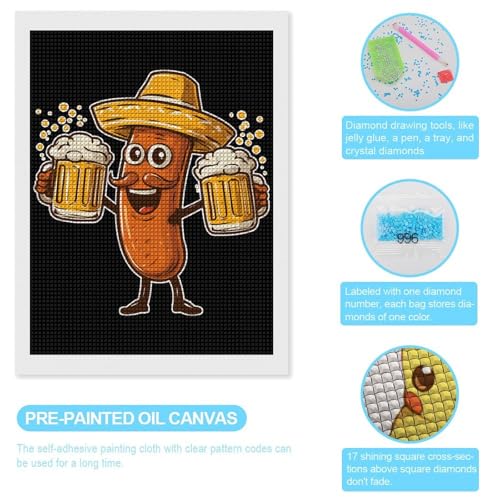 Sausage Beer Mugs 5D Diamond Art Kits for Adults Gem Painting Square Drill Home Wall Decor