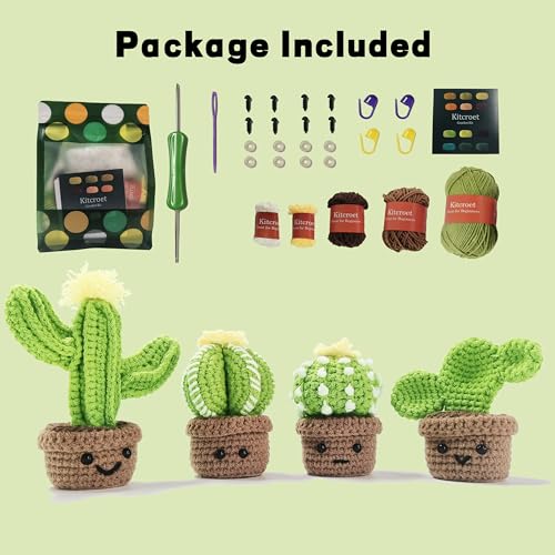 Weronique 4 Style Cactus Crochet Kit for Beginner, DIY Crochet Knitting Material Kit for Thanksgiving and Christmas Gift, ...