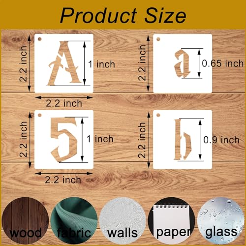 1 Inch Gothic Letter Stencils for Painting, 66 Pcs Reusable Old English Stencils, Calligraphy Letter Number Symbol Drawing...