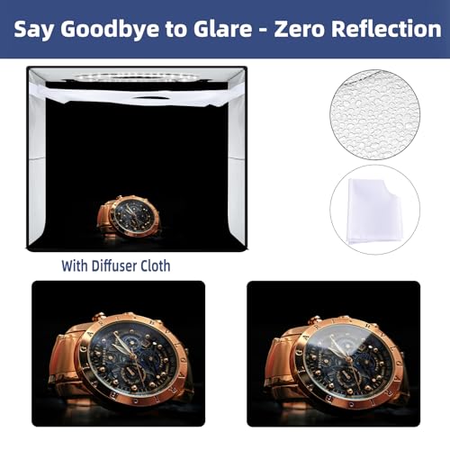 Photo Studio Light Box, Dimmable Shooting Tent Kit - 12"x12"x12" Foldable Lightbox with 120 LED (CRI 97), 6 Backdrops, 3 L...