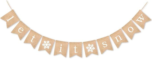 SWYOUN Burlap Let It Snow Banner with Snowflake Winter Christmas Party Supplies Fireplace Mantel Garland Decoration