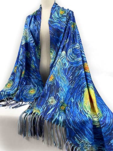 VENVSBEE Reversible Scarf Soft Large Shawl Wrap Blanket Double Sided Art Print Warm Pashmina Stoles Klimt Van Gogh Gifts