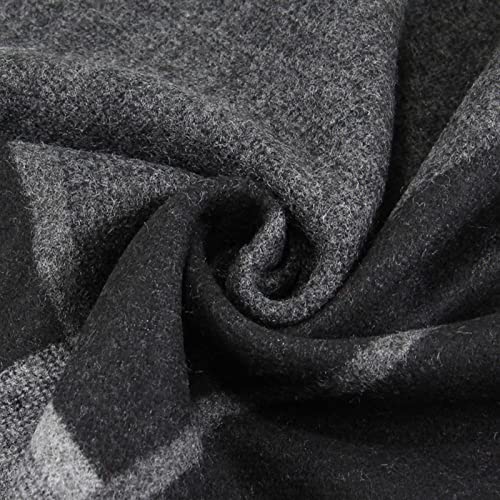 Pibupibu 2 Packs Cashmere Feel Men Scarf for Winter Outdoors, Black Grey Plaid Soft Warm Scarf