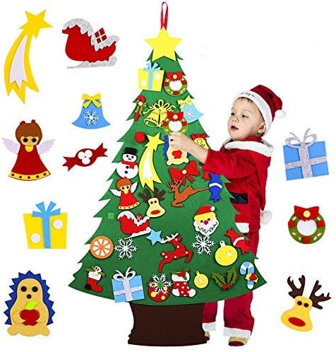 EONHUAYU Felt Christmas Tree DIY Felt Tree DIY Christmas Tree Door Wall Hanging Felt Christmas Tree with 34 Ornaments Xmas...