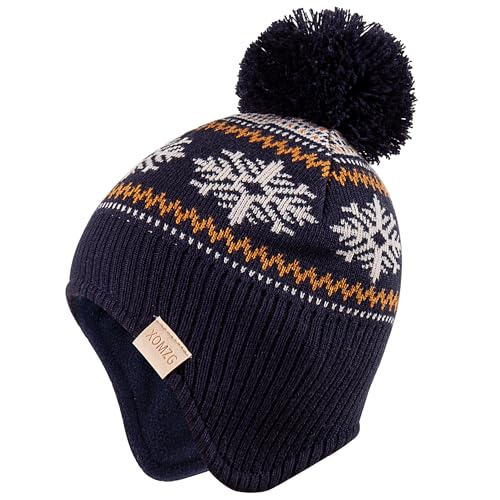 Beanie Knit Hats for Toddlers with Earflap Fleece Lined Hat Kids Warm Winter Hat Scarf Set Children's Thick Ski Cap