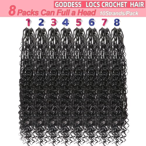 Goddess Locs Crochet Hair-24 Inch 8 Packs Boho Faux Locs Crochet Hair for Black Women Pre Looped Soft Locs with Curly Ends...