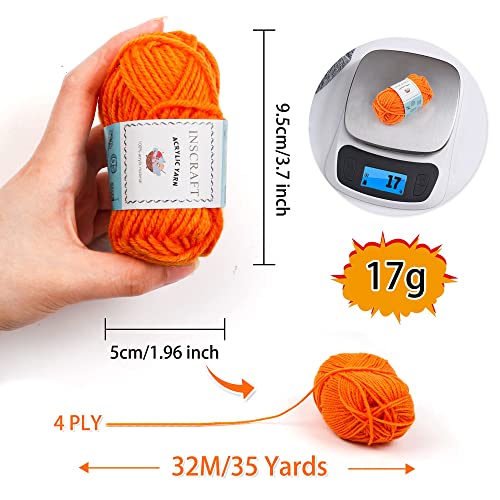 INSCRAFT 62 Acrylic Yarn Skeins, 2170 Yards Yarn for Knitting and Crochet, Includes 2 Crochet Hooks,2 Weaving Needles,10 S...