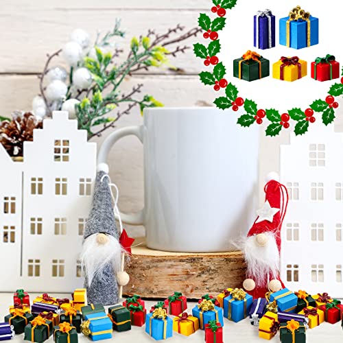 Bucherry 100 Pcs Christmas Miniature Ornaments Kit - Mini Boxes Ornament DIY Craft Resin Xmas Charms for DIY Garden Access...