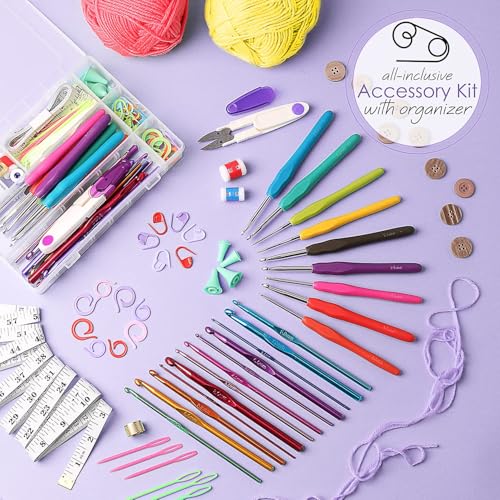 Crochet Kit for Beginners Adults and Kids, 73 Piece Knitting & Crochet Supplies Includes 1500 Yards Assorted Yarn, 21 Ergo...