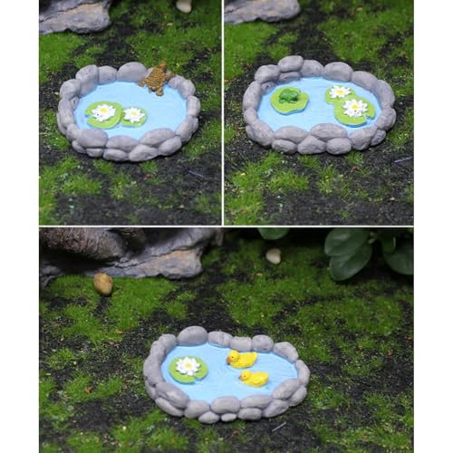 Whlo4U 3 Pcs Duck Pond Frog Pond Turtle Pond Set- Miniature Mini Resin Ornaments Kit - Fairy Garden Accessories - Micro La...