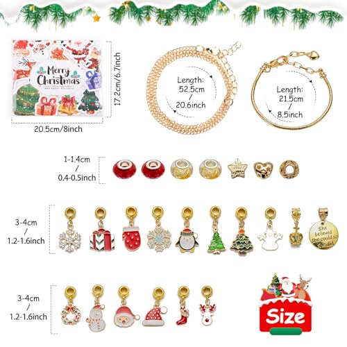 Hianjoo Christmas Advent Calendar Jewelry Set 2025, 24 Days Necklace Set Xmas Bracelet with DIY Charm Making Kit, Xmas Cou...