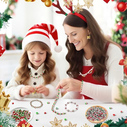 UPINS 500Pcs Resin Christmas Stripe Beads, Xmas Holiday Party Decoration Necklace Bracelets Earrings DIY Ornament Kit