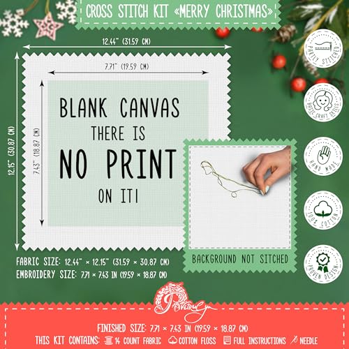 'Merry Christmas' Counted Cross Stitch Kit - DIY Holiday Ornament Embroidery Set with Paper Pattern, Threads & 14ct Aida -...