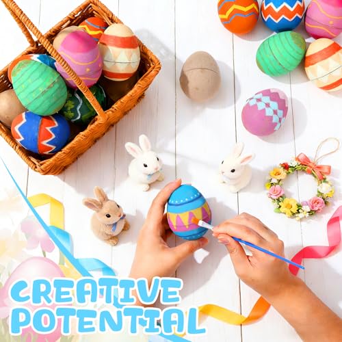 24Pcs DIY Paper Brown Easter Eggs Paintable and Fillable Blank Easter Eggs Crafts Color Your Own Egg Handcrafted Gifts Pro...