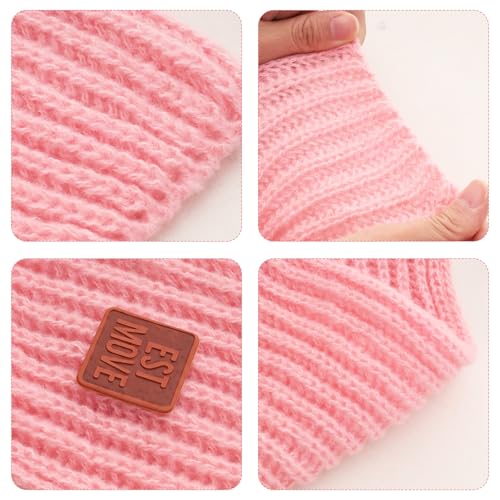 Avxdbr Pink Knitted Scarf Soft Warm Winter Neck Warmer for Girls Cozy Solid Color Knit Muffler Fashion Cold Weather Accessory