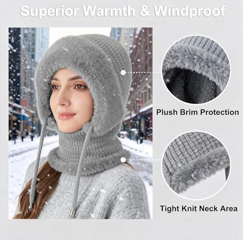 3 in 1 Beanie Hat with Scarf and Mask for Women, Winter Ski Mask & Neck Gaiter Set, Knitted Balaclava Hats for Cold Weathe...