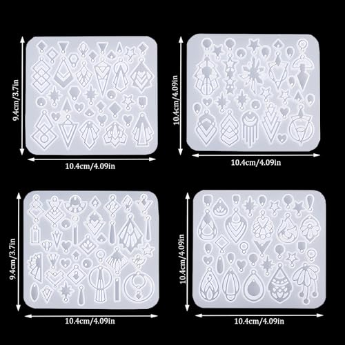 (4 Pack) Resin Earring Molds,Silicone Jewelry Mold with Hole, Variety Shape Geometric Resin Jewelry Molds for DIY Earrings...