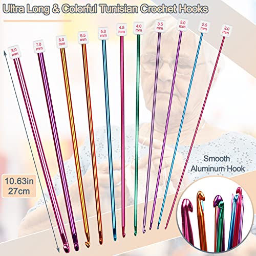 Coopay Long Crochet Hook Set, 11pcs Tunisian Multicolor Afghan Crochet Needles for Crocheting, 2mm(B)-8mm(L), Great Knitti...