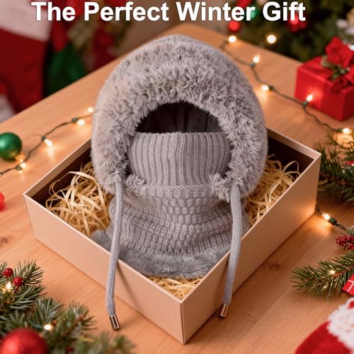 3 in 1 Beanie Hat with Scarf and Mask for Women, Winter Ski Mask & Neck Gaiter Set, Knitted Balaclava Hats for Cold Weathe...