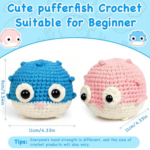 Cokiddle Crochet Kit for Beginners, Cute Pufferfish Shape with Step-by-Step Video Tutorials, Soft Yarn, Hooks & Full Suppl...