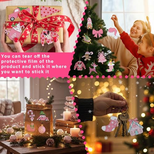 Hungdao 64 Pcs Christmas Diamond Art Ornaments Kits Xmas Diamond Art Kits for Adults Santa Claus Snowman Xmas Tree 5D Wint...