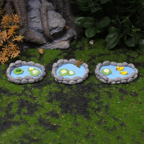 Whlo4U 3 Pcs Duck Pond Frog Pond Turtle Pond Set- Miniature Mini Resin Ornaments Kit - Fairy Garden Accessories - Micro La...