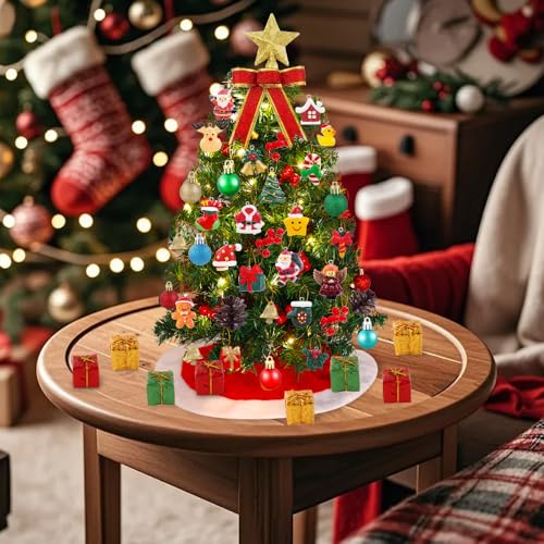 Celltestria 75Pcs Mini Christmas Tree Decorations kit Tiny Xmas Ornaments Miniature Resin Hanging Ornaments Small Tree Ski...